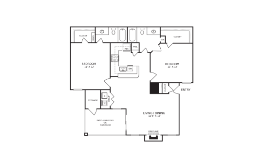 floor plan for the two bedroom apartment at The Hudson