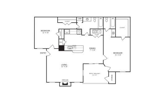 floor plan for the two bedroom apartment at The Hudson