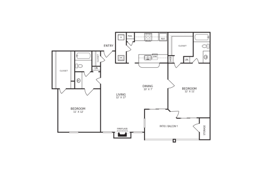 floor plan for the two bedroom apartment at The Hudson