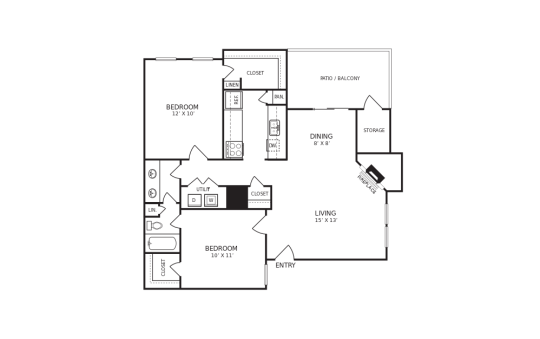 floor plan for the two bedroom apartment at The Hudson