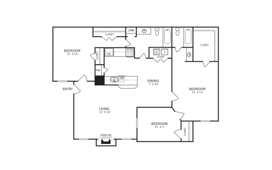 floor plan for the two bedroom apartment at The Hudson